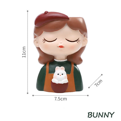 Cute Girl Small Plant Pot Resin Succulent Planter
