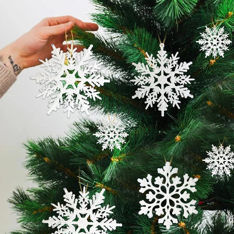 12Pcs White Glitter Raw Pulp Plastics Snowflakes