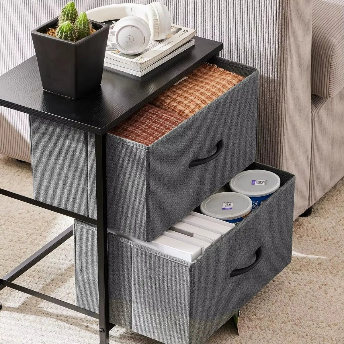 Nightstand with Drawers, Small Bed Side Furniture