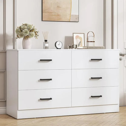 Wood Dresser for Bedroom, 6 Drawer Double Dresser