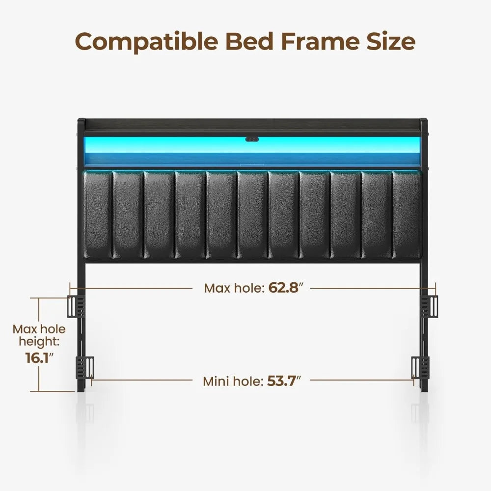 Queen Bed Headboard Storage Adjustable USB Ports