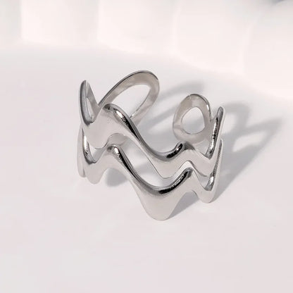 Stainless Steel Irregular Wave Rings, Adjustable Opening