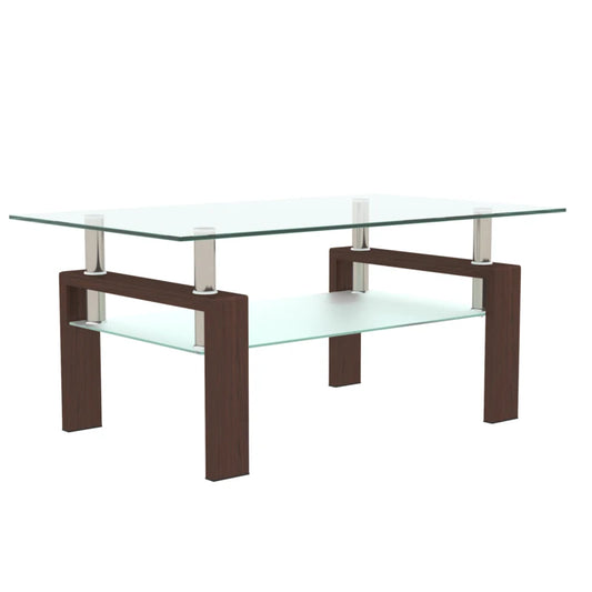 Rectangle Walnut Glass Coffee Table Living Room