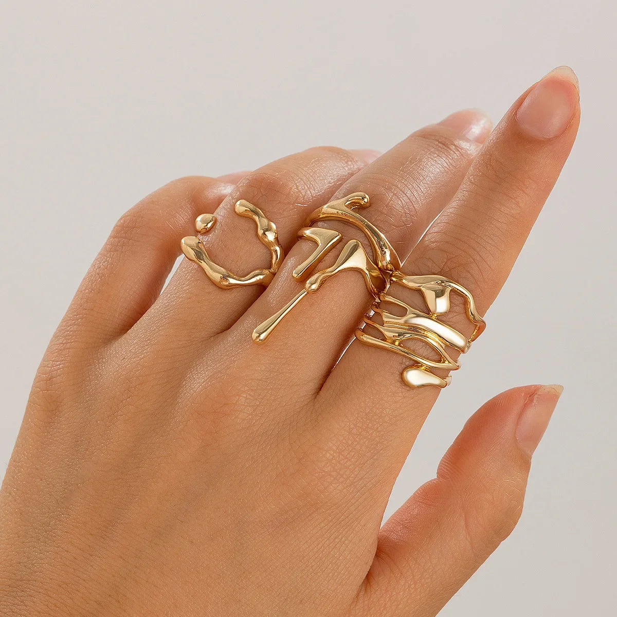 Punk Geometric Metal Irregular Rings for Wome/ Men
