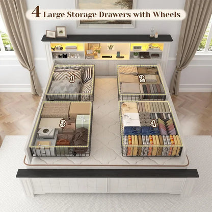 Queen Bed Frame with Headboard and Storage