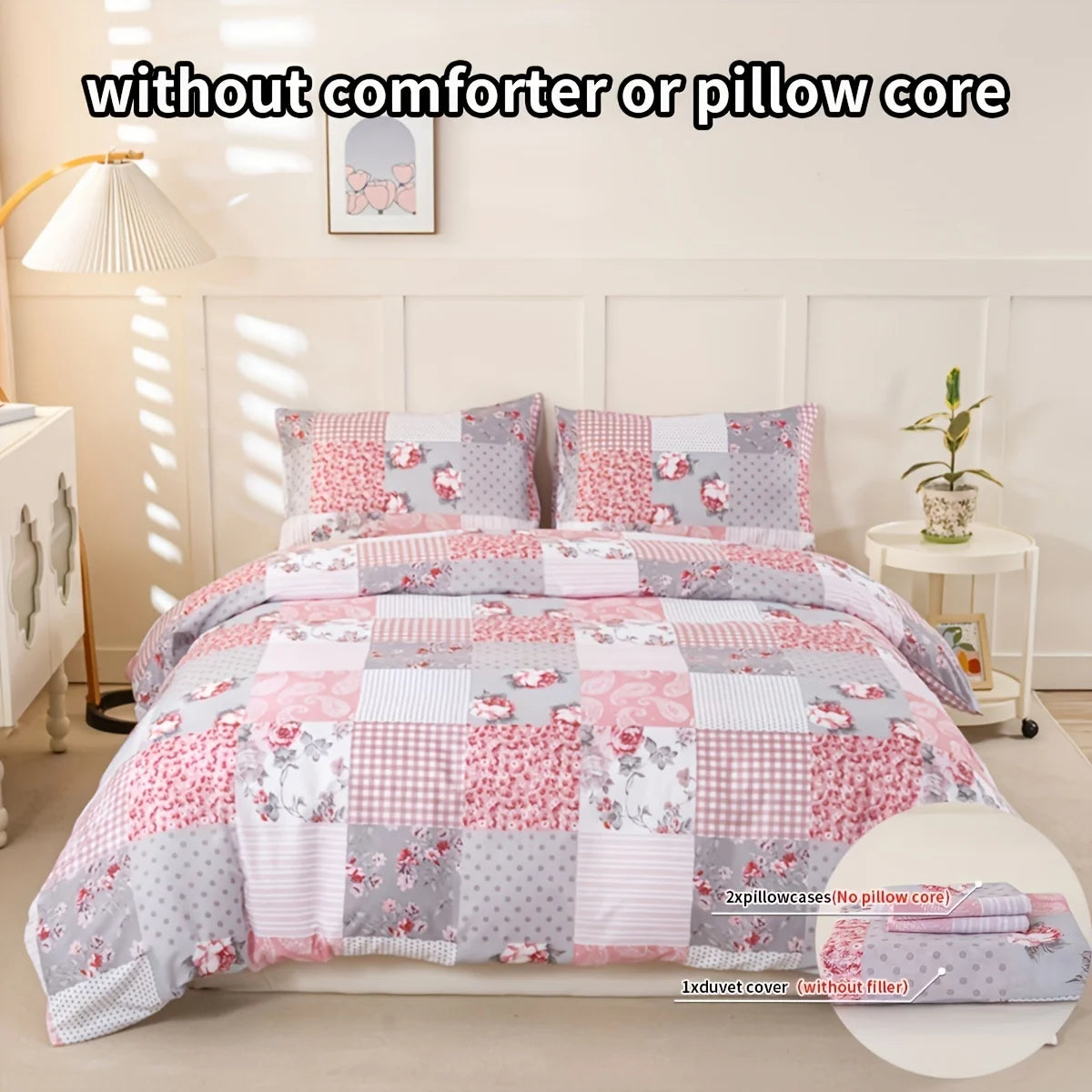 3pcs Splicing Floral Pattern Duvet Cover Set