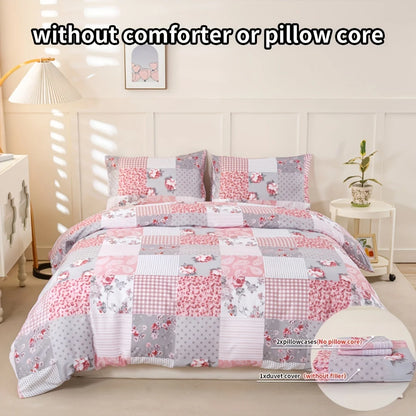 3pcs Splicing Floral Pattern Duvet Cover Set