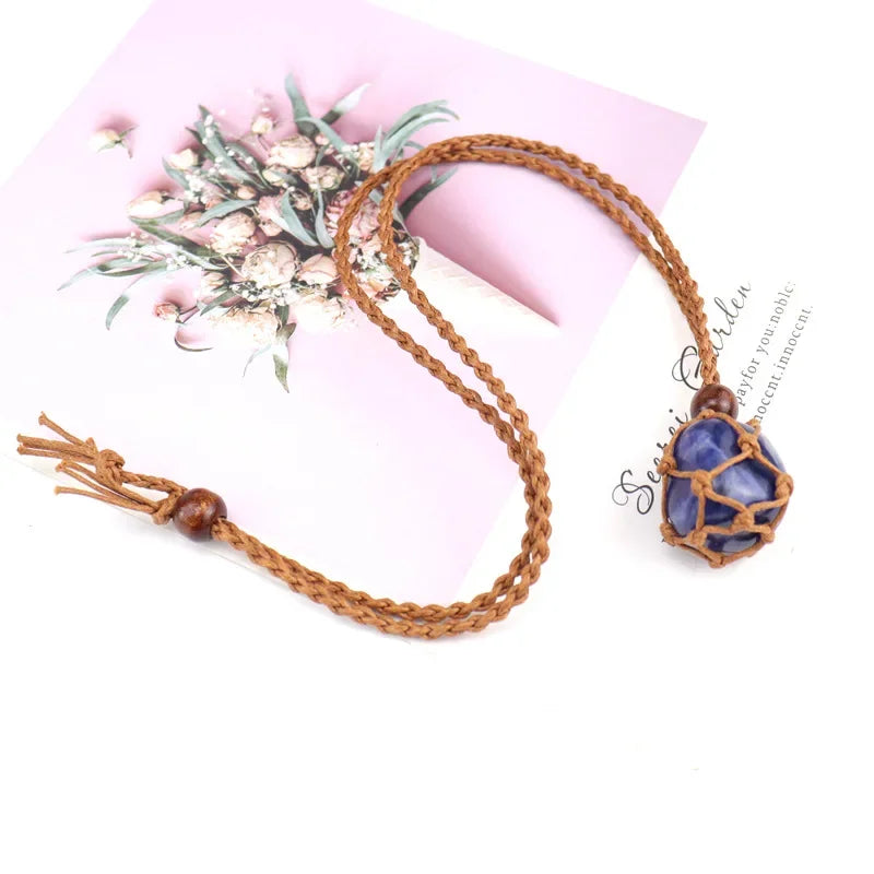 Natural Raw Gemstone Crystal Pendant Necklace Cord