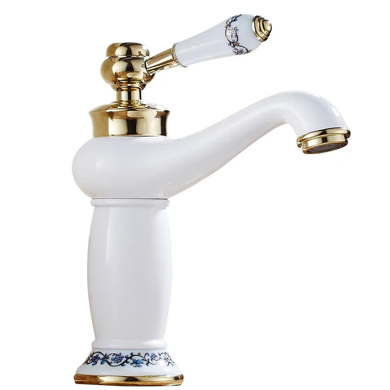 White Basin Faucet Blue and White Porcelain