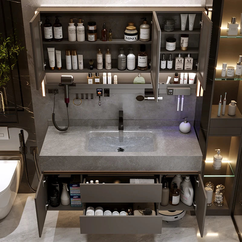 Bathroom Cabinet with Rock Plate Integrated Basin