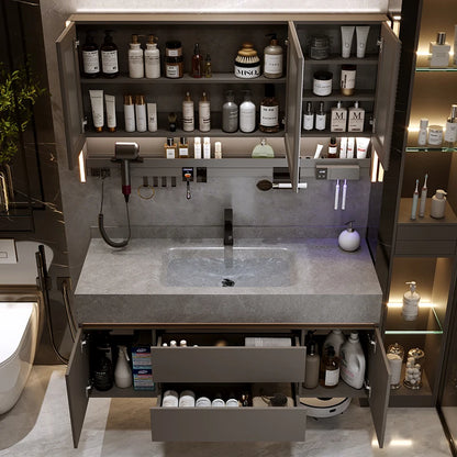 Bathroom Cabinet with Rock Plate Integrated Basin