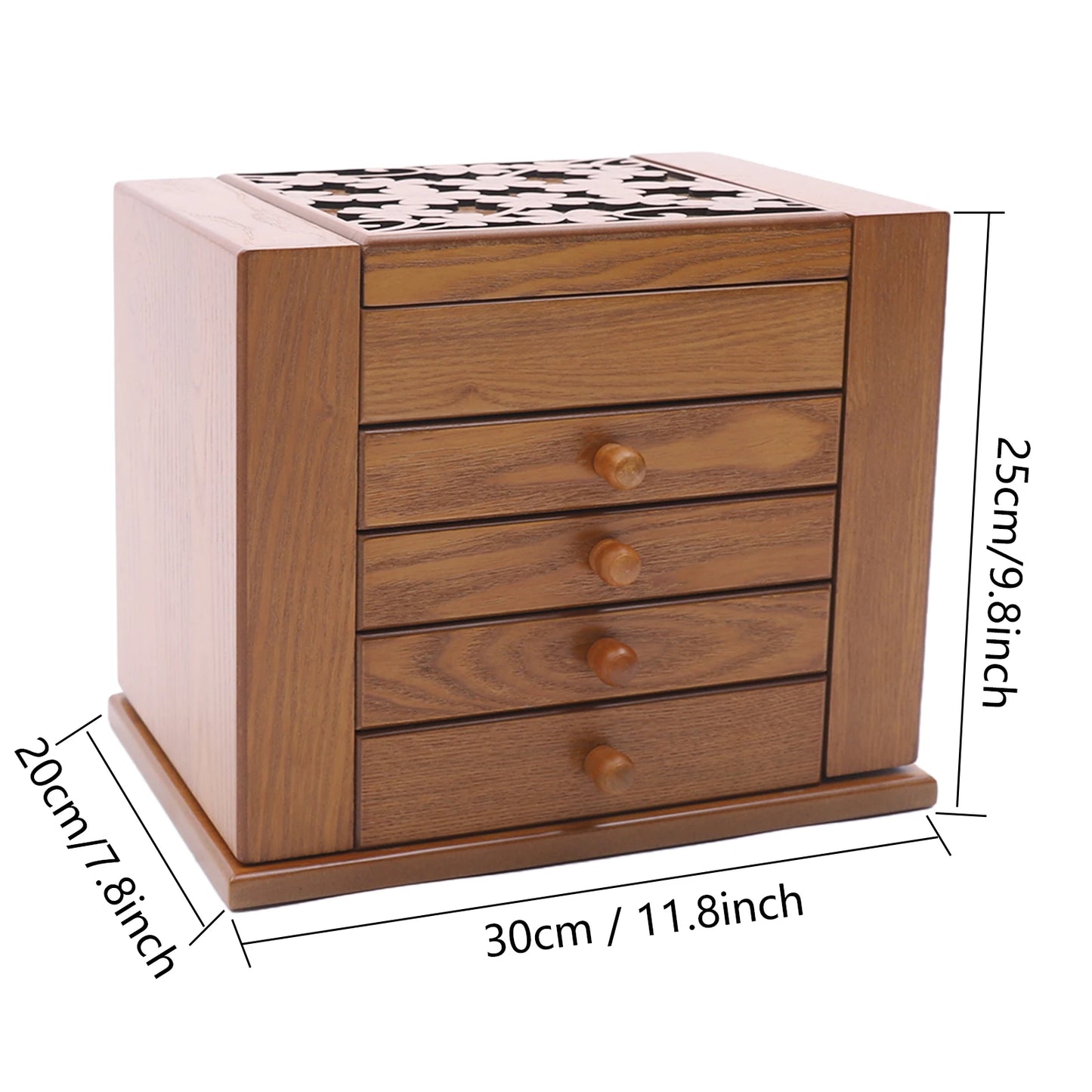 5-tier Wooden Jewelry Box w/Drawers, Mirror, Organizer