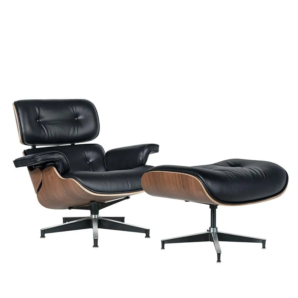 Mid-century Armchair Leather Lounge Chair, Ottoman