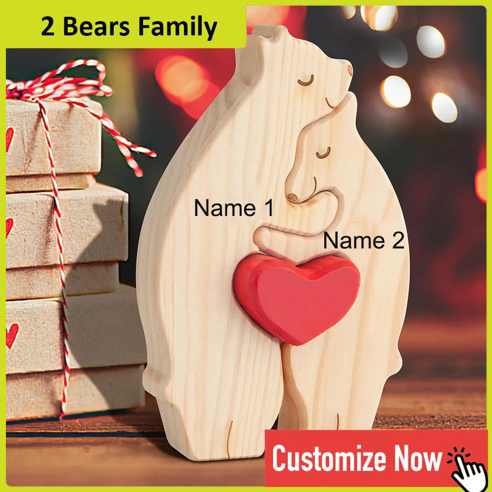 Personalized Custom Bear Family Wooden Puzzle Figurines