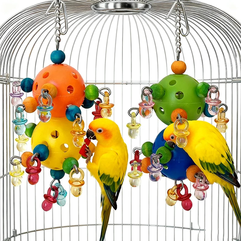 Bird Parrot Toy Colorful Bites Ball with Foraging Holes