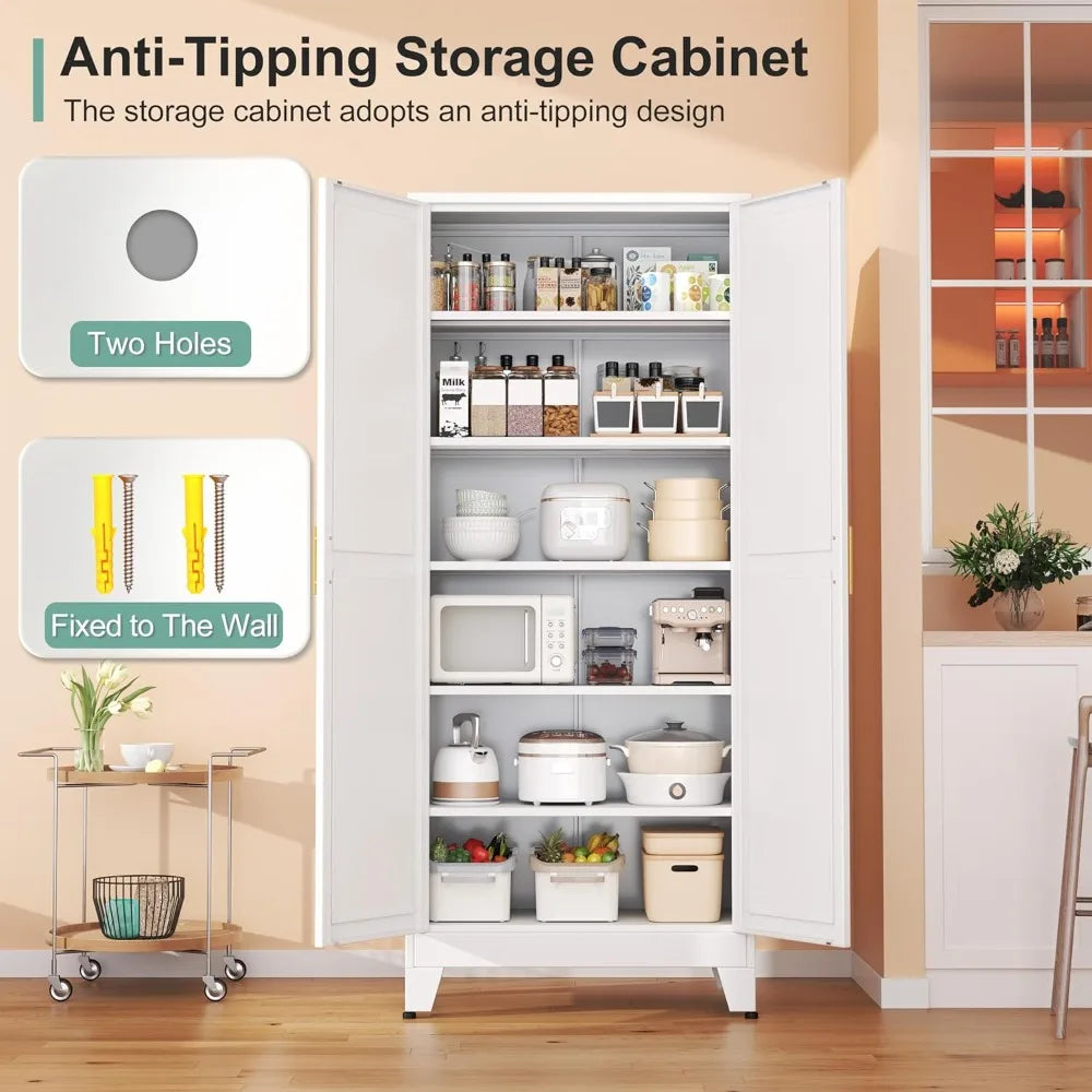 Metal Pantry Cabinet, 2 Doors, Adjustable Shelves