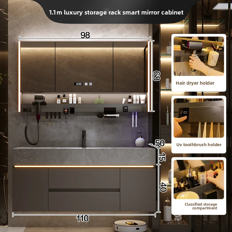 Bathroom Cabinet with Rock Plate Integrated Basin