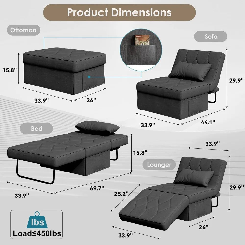 4-in-1 Sofa Bed Sleeper Chair Convertible Futon