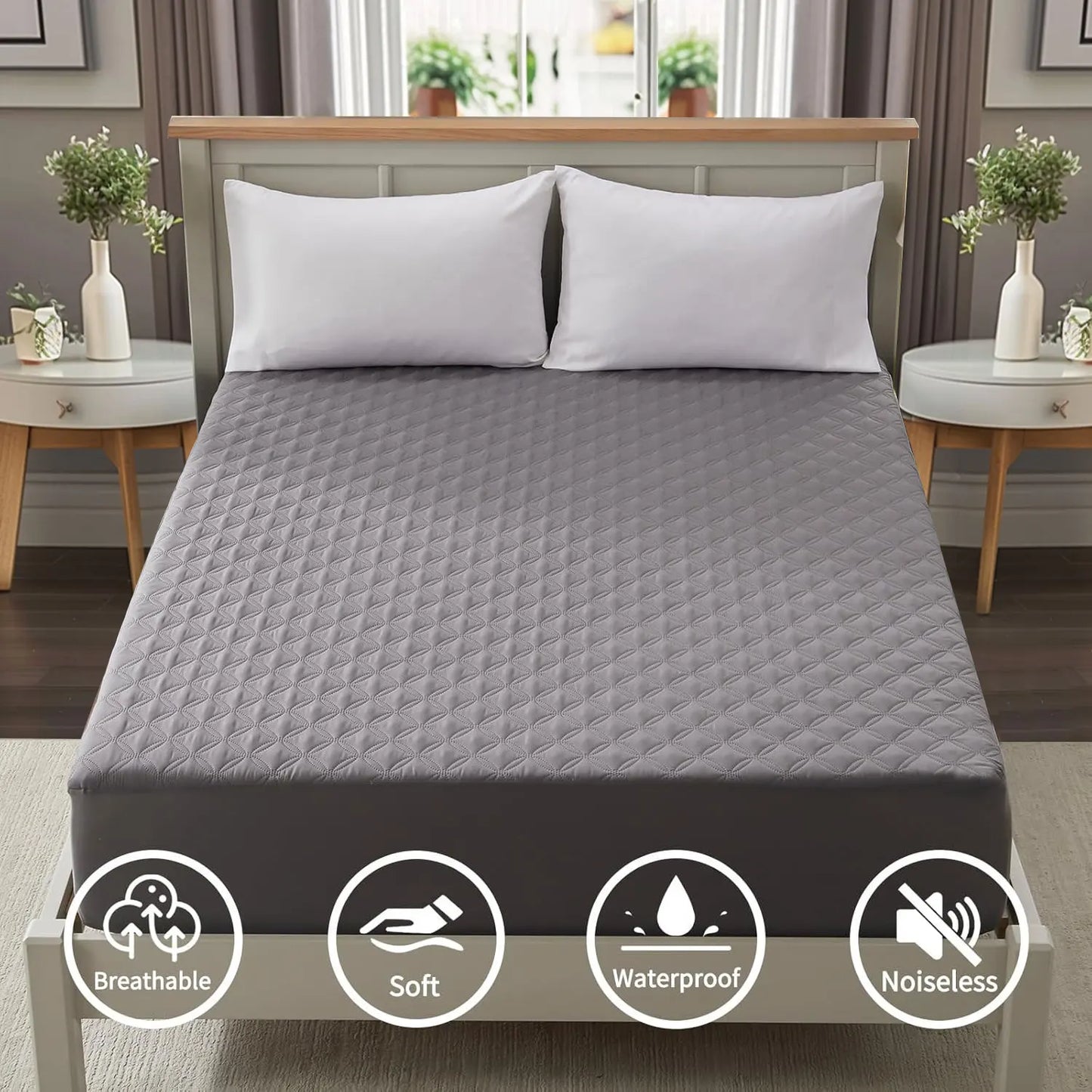 Soft Waterproof Mattress Protector, Noiseless Mattress Pad