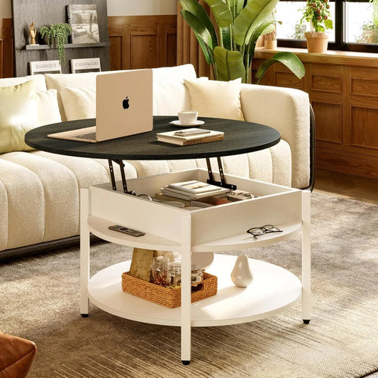 Round lift-top hidden compartment coffee table