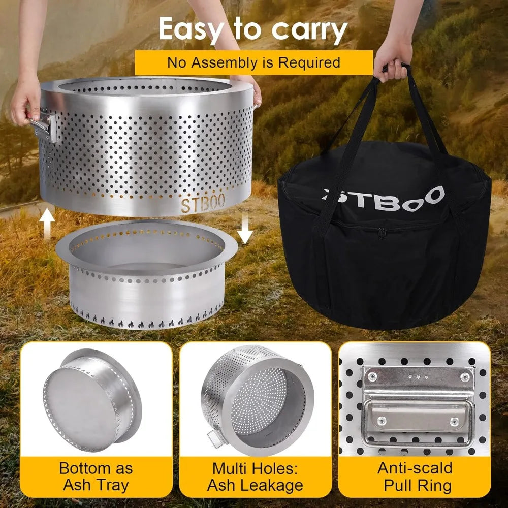 Fire Pit for Outside with Portable Storage