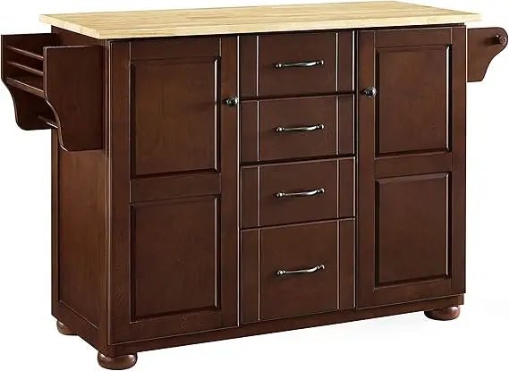Mahogany Kitchen Island with Spice Rack, Drawers