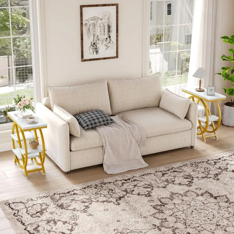 Narrow Faux Marble Side Table White/Gold