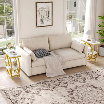 Narrow Faux Marble Side Table White/Gold