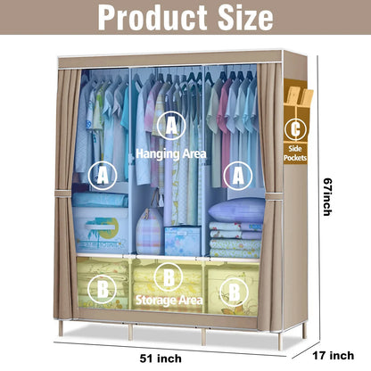 51" Dustproof Closet Wardrobe Organizer Multi-layer Rack