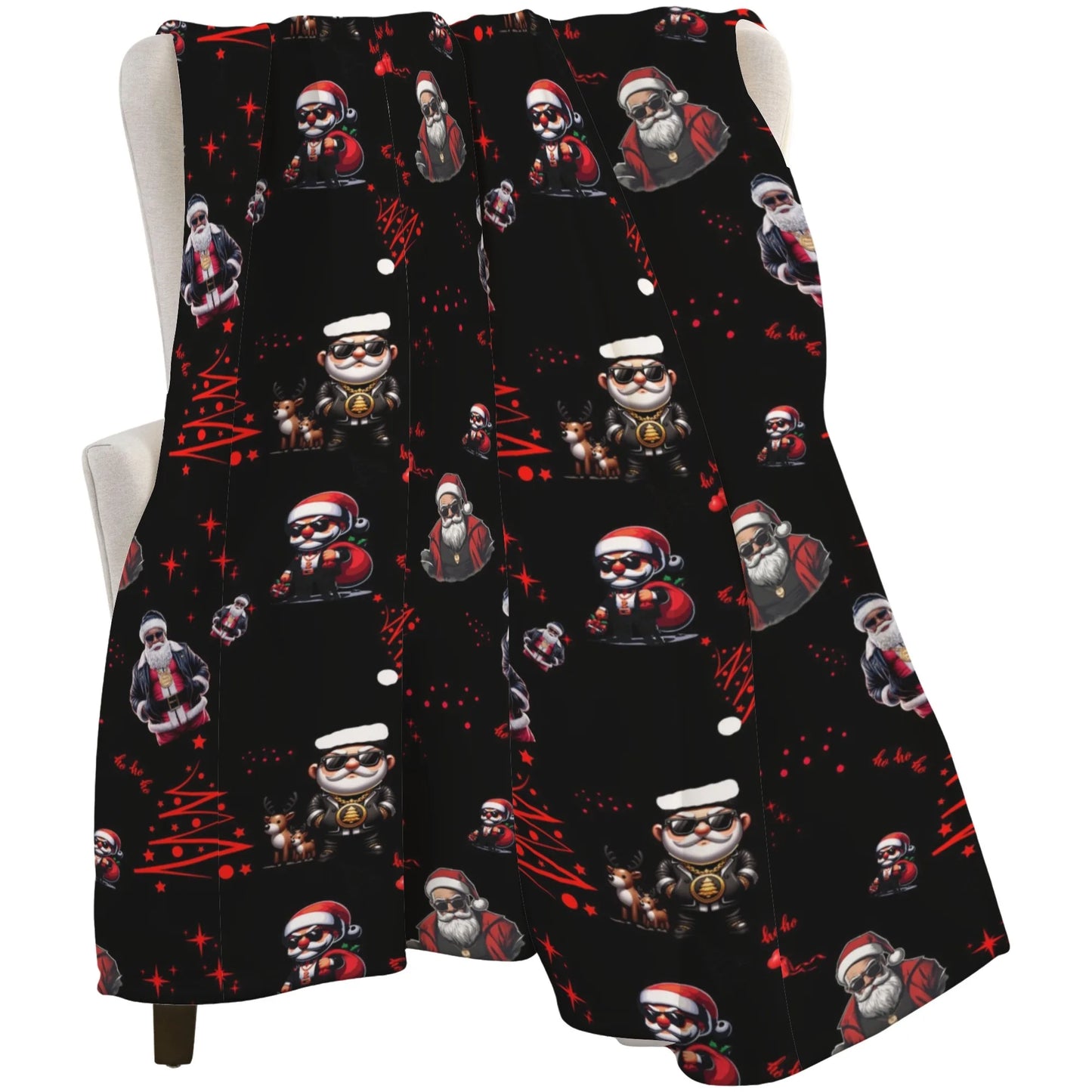 Trendy hip-hop Santa Claus flannel blanket