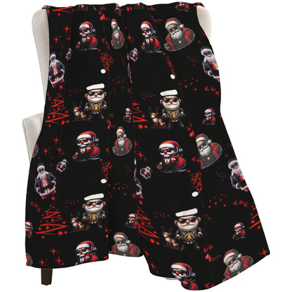 Trendy hip-hop Santa Claus flannel blanket