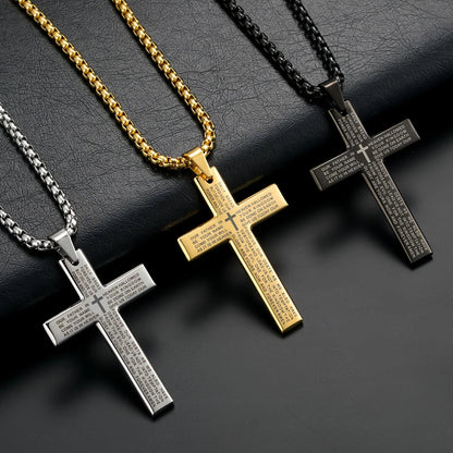 1pc Titanium Alloy Carved Cross Pendant, Unisex