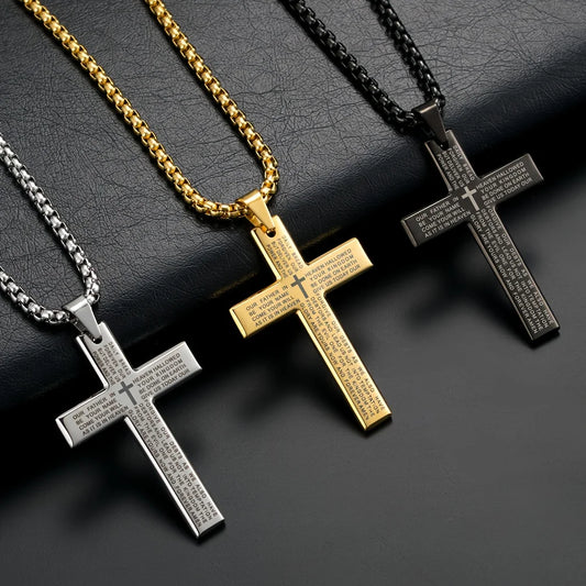 1pc Titanium Alloy Carved Cross Pendant, Unisex