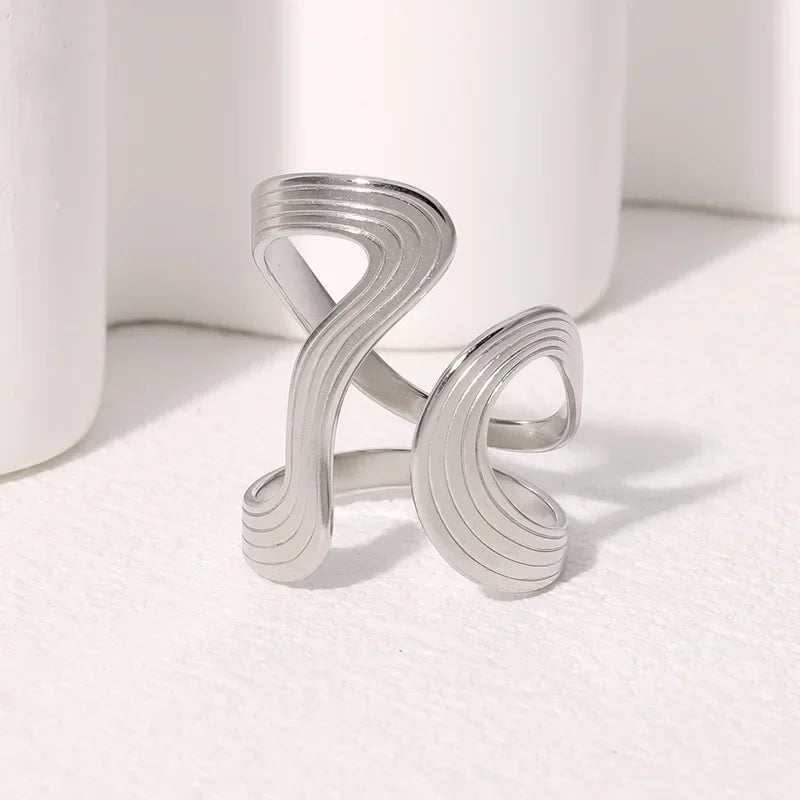 Stainless Steel Irregular Wave Rings, Adjustable Opening