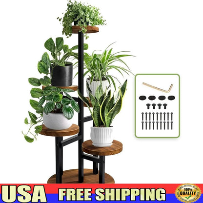 5 Tier Plant Stand Metal Wood Shelf
