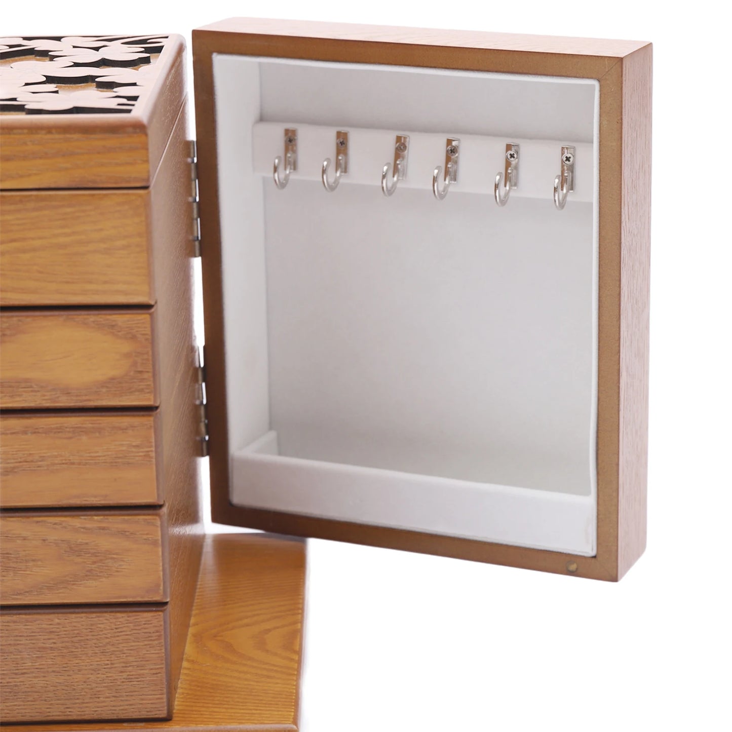 5-tier Wooden Jewelry Box w/Drawers, Mirror, Organizer