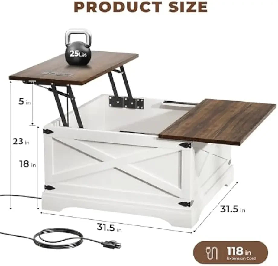 Lift Top Coffee Table, Storage Charging Port