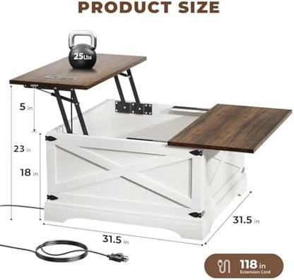 Lift Top Coffee Table, Storage Charging Port