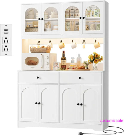 71" LED Kitchen Pantry Cabinet with Outlet