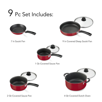 9 Piece Nonstick Cookware Set with Tempered Glass Lids