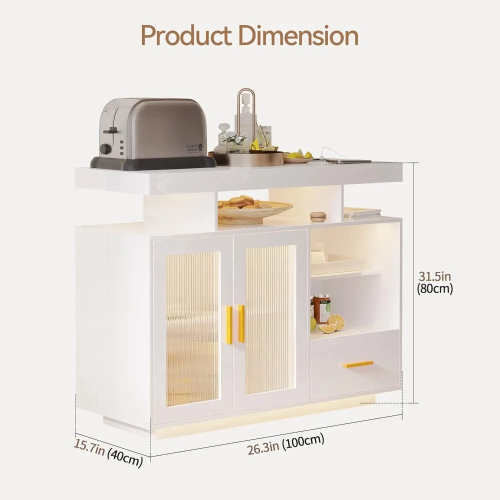 Wireless Charging LED Coffee Bar Cabinet
