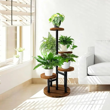 5 Tier Plant Stand Metal Wood Shelf