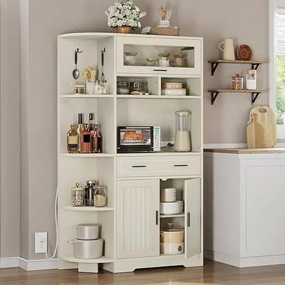 Farmhouse-Style Kitchen Pantry Cabinet with Drawers