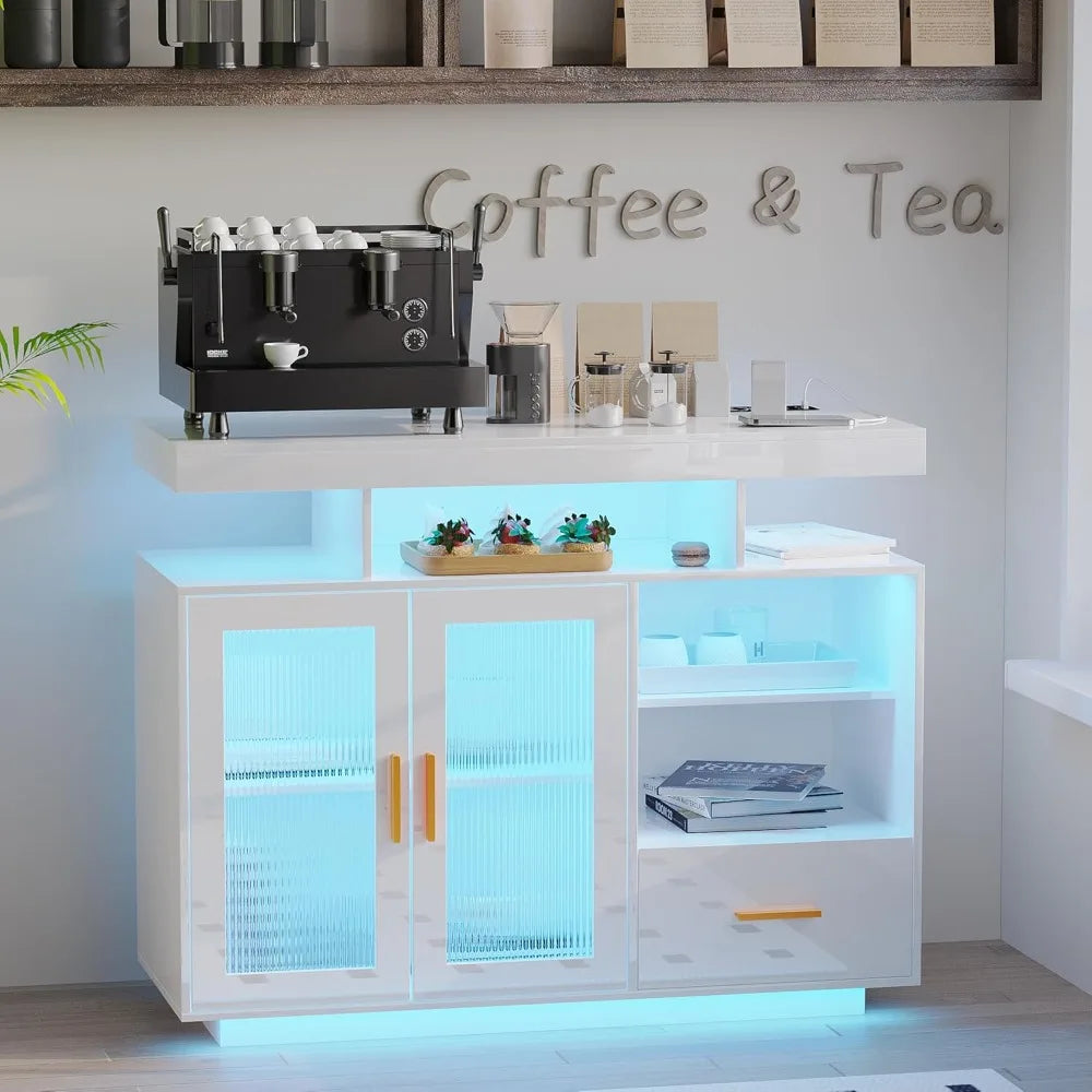 Wireless Charging LED Coffee Bar Cabinet