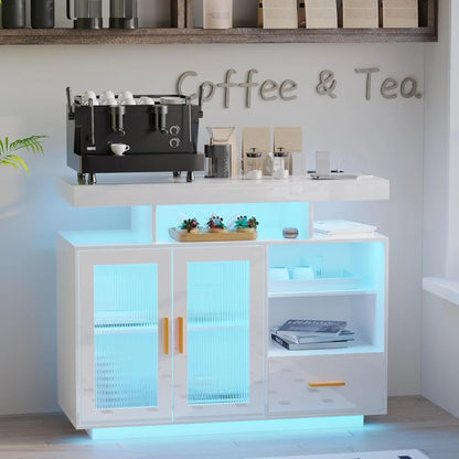 Wireless Charging LED Coffee Bar Cabinet