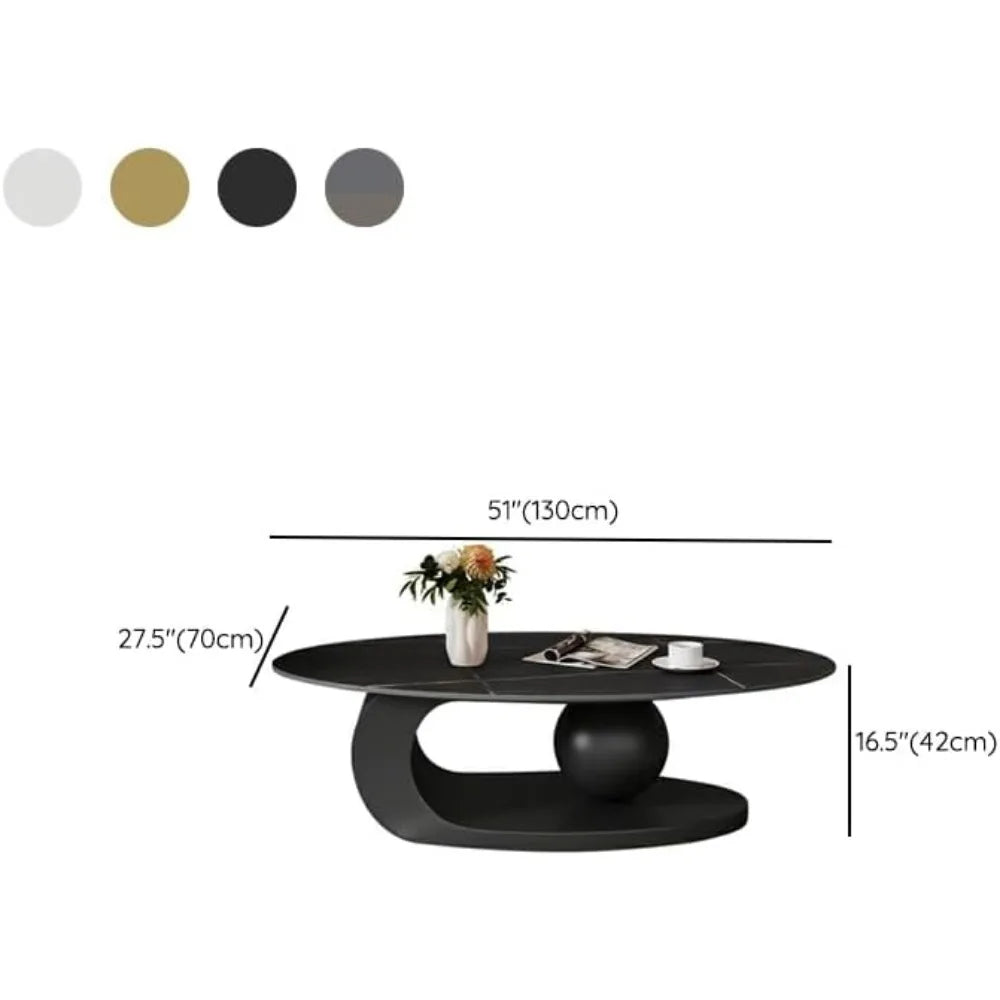 Modern Stone Coffee Table with Abstract Metal Base