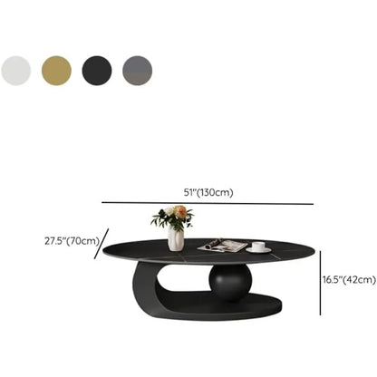 Modern Stone Coffee Table with Abstract Metal Base