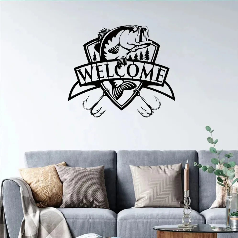 Welcome Bass Fishing Metal Sign Home Decor