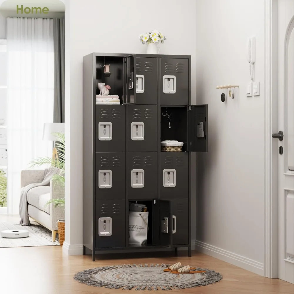 12 Metal Lockers with 12 Doors/Hooks