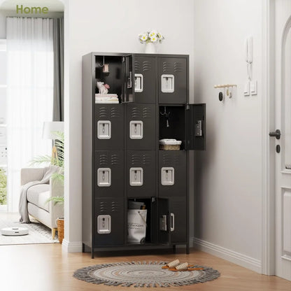 12 Metal Lockers with 12 Doors/Hooks